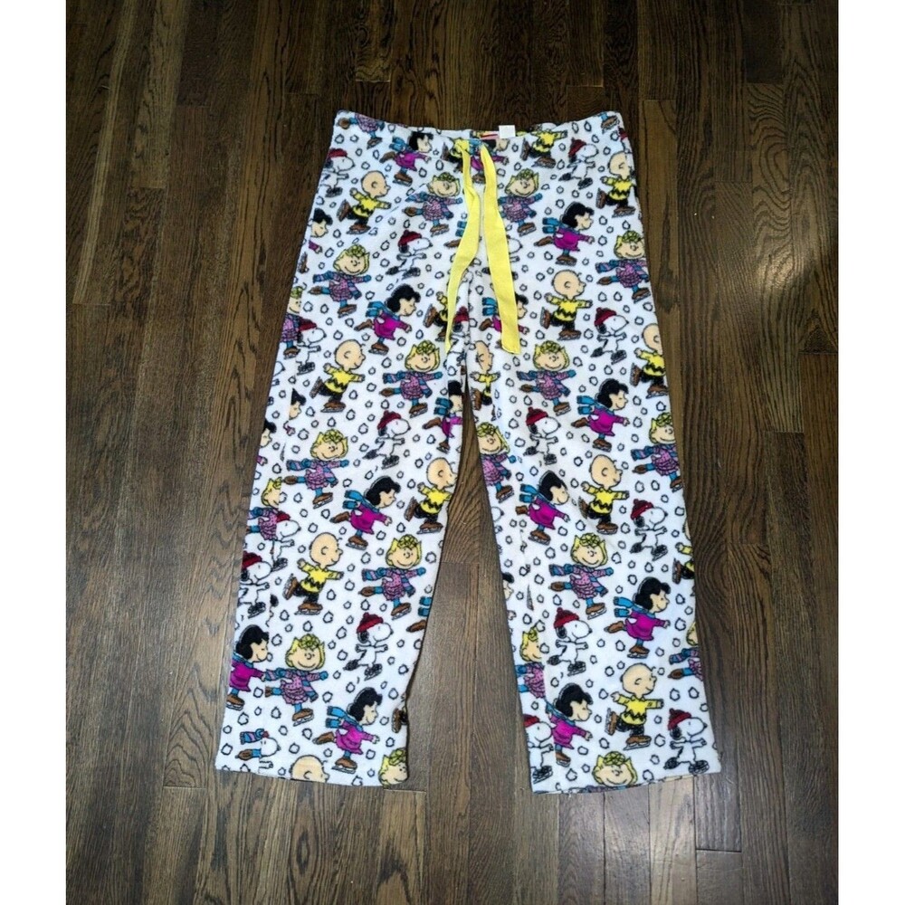 Peanuts Pajama Pants Women's Large Soft Warm Winter Scene EUC